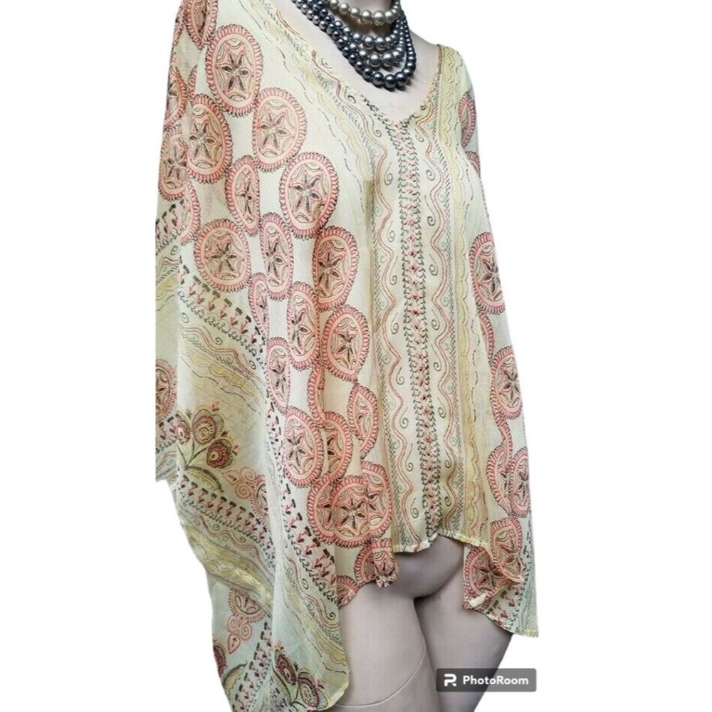 Lovestitch One Size Sheer Yellow Ethnic Print Hippie Boho Batwing Flowy